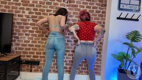 ana spears and rebeca addams are peeing on jeans show off