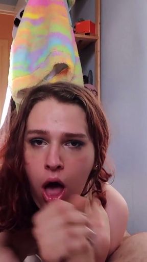 Sunday cock worship - adorable trans wife worships her husbands cock   Clip 2