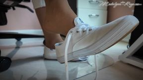 Come Under My Desk: White Canvas Keds and Tan Pantyhose HD
