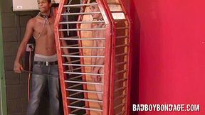 Black top whipping torment twink in cage and softcore BDSM bondage