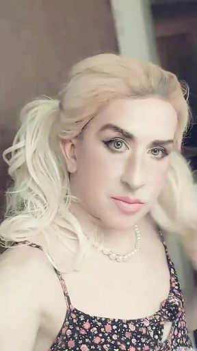 Cute innocent CD sissy solo play with cumshot