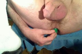 Gay friend pokes his asshole with anal plug on homemade video