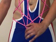 my new WRESTLING SINGLET ** Tied up COCK and BALLS **