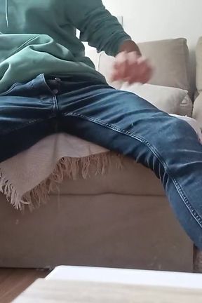 The Horny Jerk off with the Nice Big Cock Jerks off with the TV Remote and Cums in His Hand