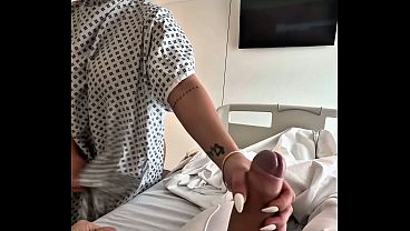 Hospital hottie gives a deepthroat blow job to the handsome stud before