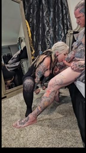 Hot Wife Fucks a Big Fantasy Dildo While Sucking Cock