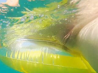 Underwater CUNT PLAY at Public Beach # JOY from Risky Public Exhibitionism