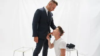 Muscular Twink Grant Ducati Kneels to Deepthroat Joel Someone's Big Hard Cock