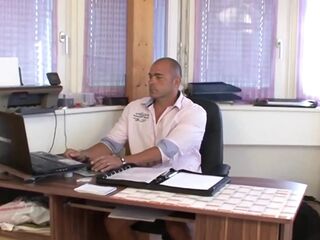 Aged Brunette hair Oozing Soaked From Intensive Office Desk Pounding