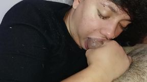 LONG TONGUE LICKING UP TO THE STEM, UP TO THE BALLS OF THE HORN