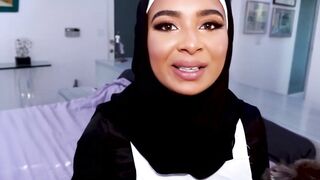 My Hijab wearing coworker Babi Star is getting used to sucking my cock and fucking ha