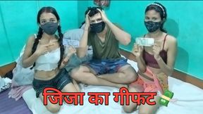 Most viral Indian jija sali and gift sex threesome Hindi xxx video, desi hot Sali and wife tight pussy fuck with BBC jija MMS Xx