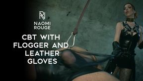 CBT Ball Busting with Flogger and Leather Gloves