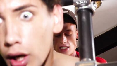 Skinny twink with a huge cock dominates and fucks his boyfriend