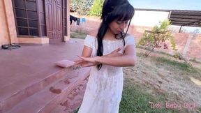 Unexpected Garden Mishap: Stepsister's Wet Surprise!
