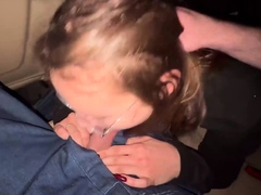 Risky DT in moving car with friends, spunk in throat - warm