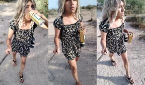 Ladyboy in tiny dress flashing in public gets big ass teased raw
