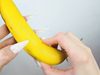 Lengthy White Nails Scratching And Destroying Banana Like Shlong