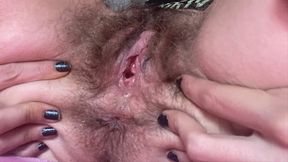 fully open and hairy pussy