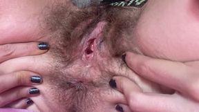 fully open and hairy pussy