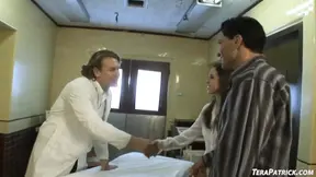 Hot brunette Courtney James gets fucked by two men