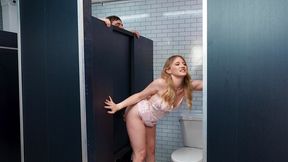 Melody Marks pleasures bearded dude in the restroom