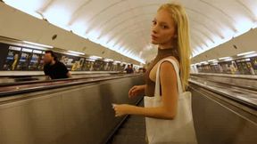 Emma is out and about in Prague without a bra or panties