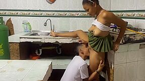 My Beautiful Employee With A Huge Ass Cleaning The Kitchen And I Took The Opportunity To Help Her