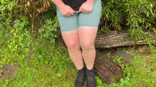 Girl has extreme real wetting desperation accident hiking in forest