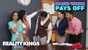 REALITY KINGS - Sexy Lola Aiko Gets Her Pussy Stretched By Abi James's Strap-On Right On The Office Desk