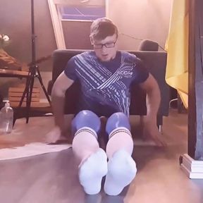 Kinkychrisx Wanking in Blue Pantyhose and White Socks