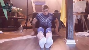 Kinkychrisx Wanking in Blue Pantyhose and White Socks