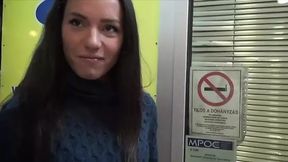 Small titted brunette sucks and fucks hard cock in POV