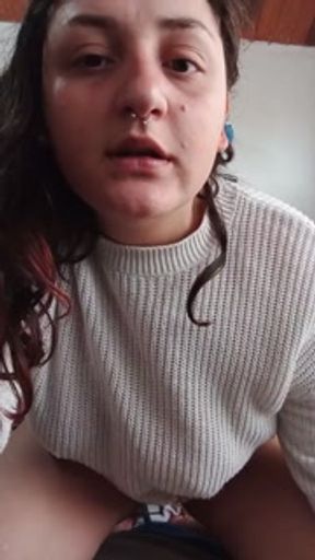 Thick girl with big ass and natural tits humiliates and insults fan while masturbating until cum