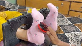 Cute Indian Pink Socks Tickling | Beautiful Indian Feet in Pink Socks Get Non-Stop Tickling