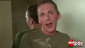 All the guys fuck him then cum all over his face during a gangbang