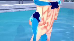 Samus Aran's wet pussy gets pounded behind the pool