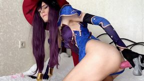 Trans Cosplay anal creampie with big dildo
