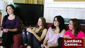 Sultry lesbians strip down for friendly game competition