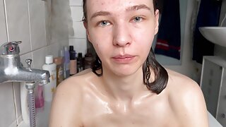 "18yo very Skinny Teen Girl with small tits and large Labia fucks herself till Squirting"