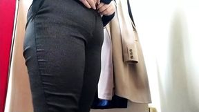 Mother-in-law teases son-in-law with her lustful fitting room video with anal plug in sweet hole and masturbation