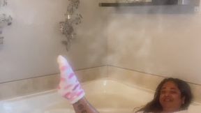 Wet Masala bathes with cute thick socks on!