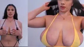 Teasing Boy with her Huge Real Tits in Micro Bikini