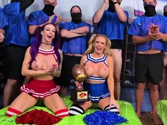 Busty cheerleaders take the spotlight in epic gangbang