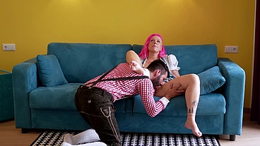 Horny Pink Haired Tattooed Slut Pounded by Stranger After Oktoberfest Fun!