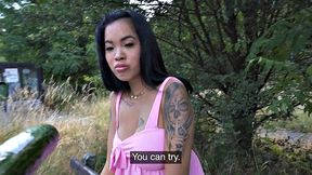 Public cocksucking Asian bae doggystyled by stranger