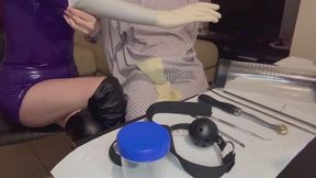 SADISTIC LATEX NURSE uses her TOYS to MILK AND SOUNDS PATIENT'S COCK and URETHRA