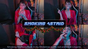 Smoking Marlboro Reds in my Christmas outfit, red and black Lingerie | Astrid ASMR