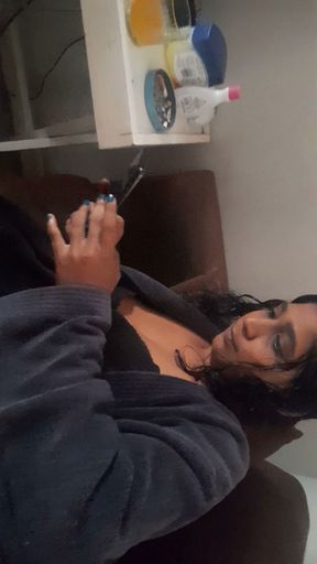 Busty Indian MILF gives hubby a footjob