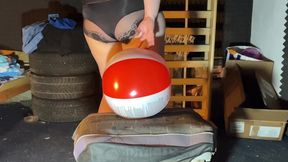 Our 50th Video! 13 Different Beachballs Sit Popped Easily with Our Heavy Asses! 2 Cameras with Slow Motion!